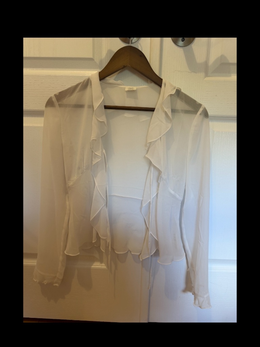 Aritzia Sheer White Ruffle Tie-Front Blouse | Size 2XS
